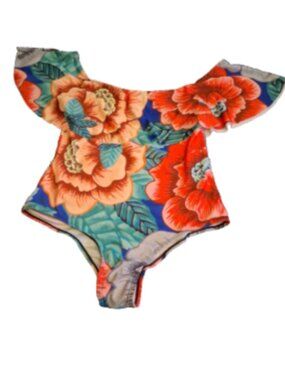 Women's Size Large Multicolor Floral Off Shoulder Flounce One Piece Swimsuit